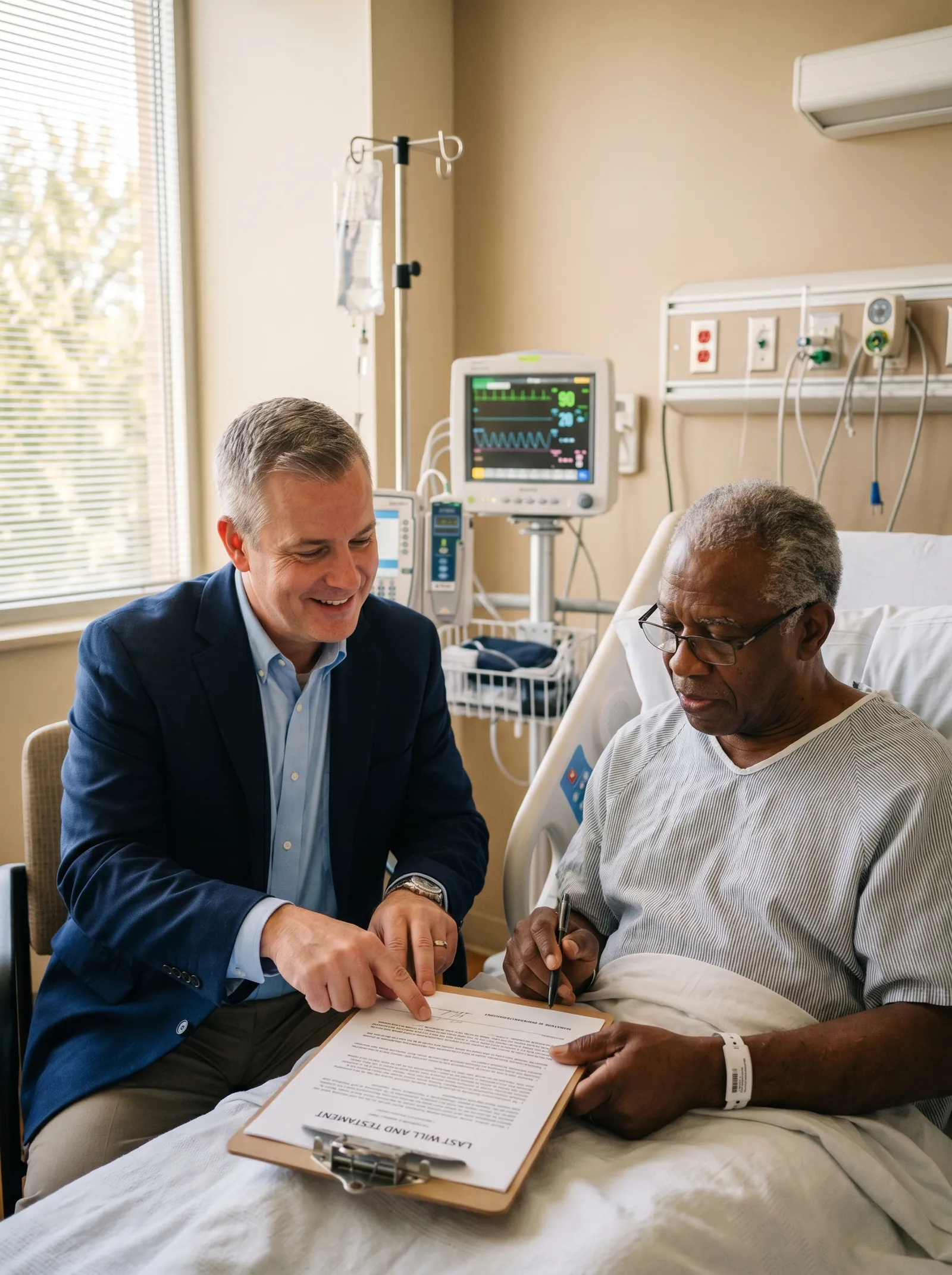 Mobile notary providing bedside notary services at Kaiser Permanente Sacramento
