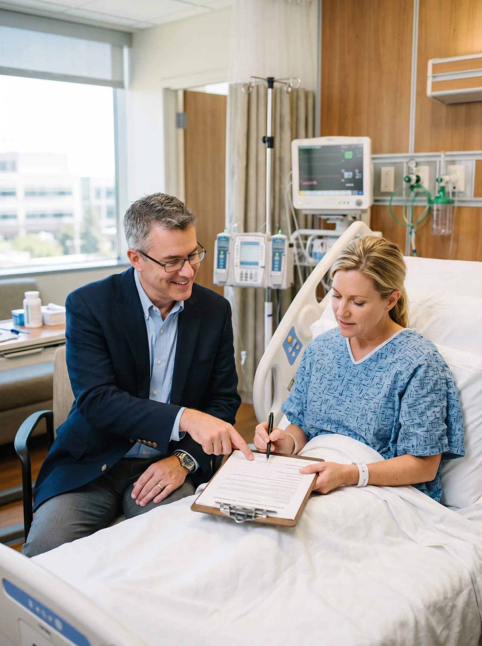 Mobile notary meeting with a patient at UC Davis Medical Center to notarize power of attorney and healthcare directive documents